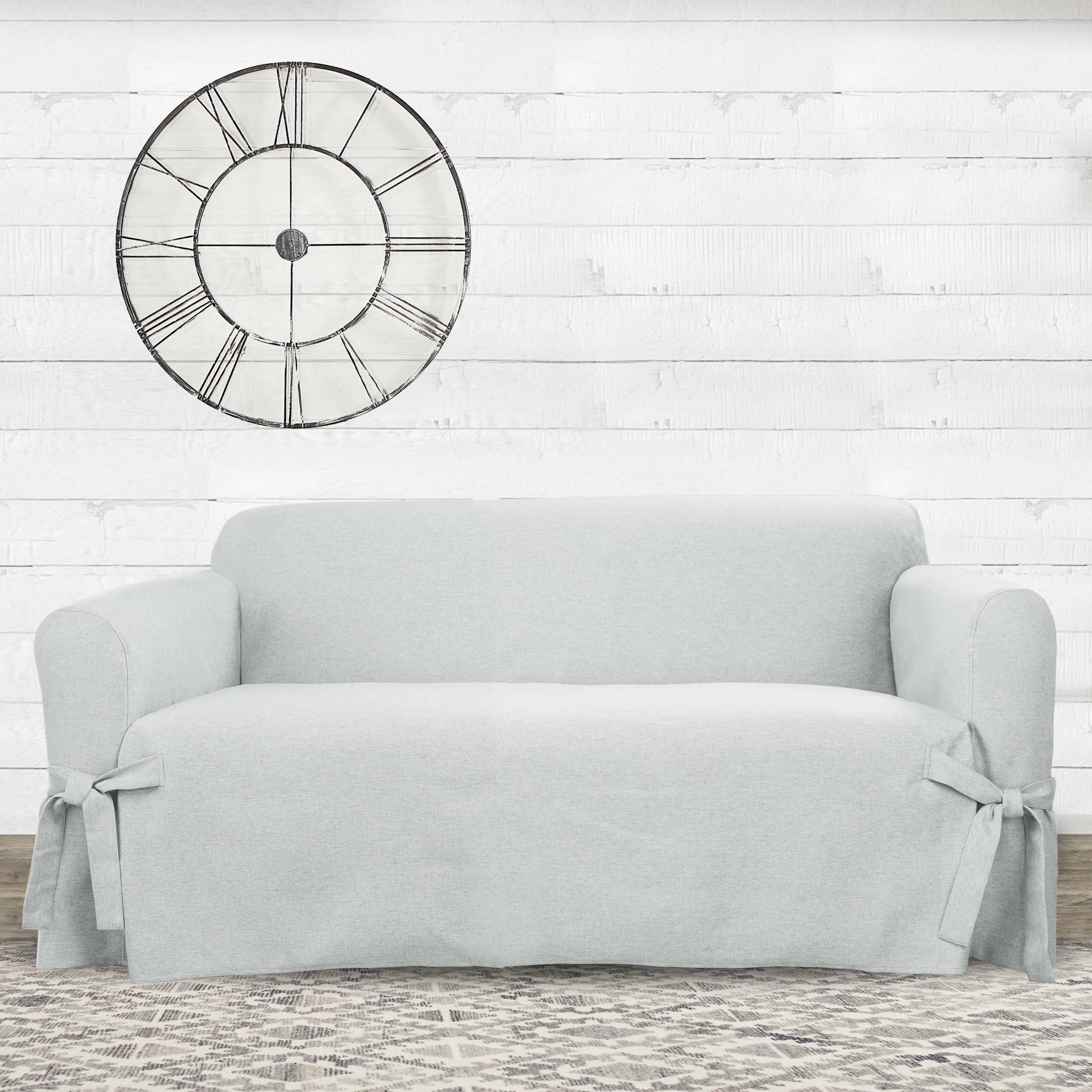 Farmhouse Basketweave Loveseat Slipcover | One Piece | Machine Washabl ...