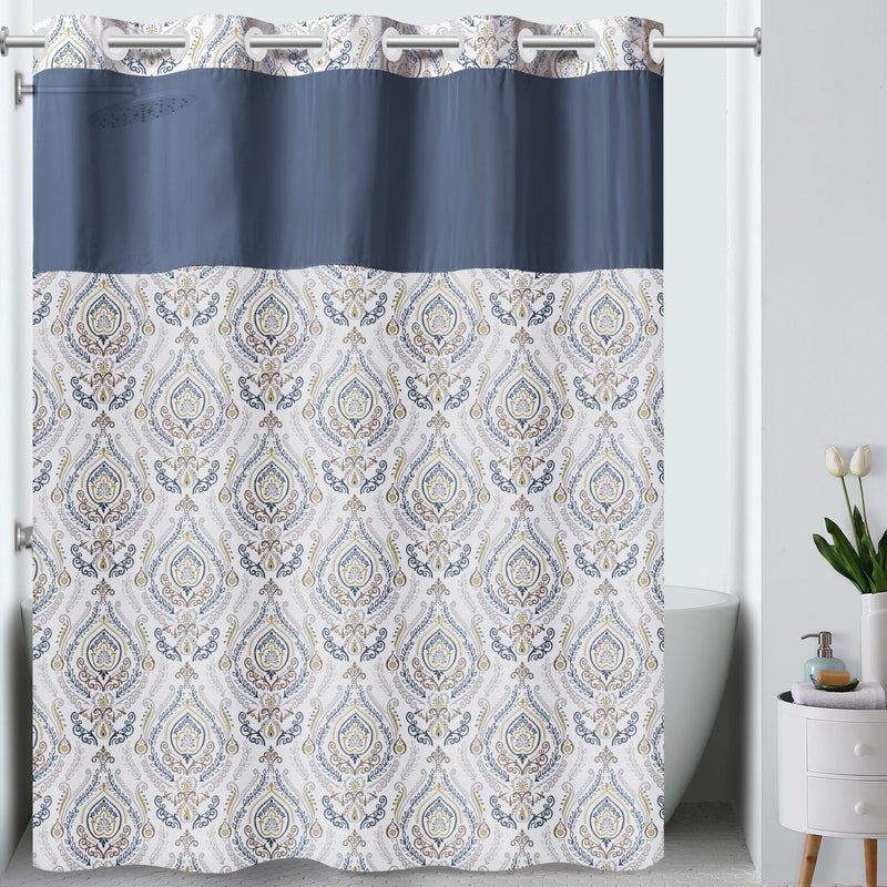 Hookless French Damask Shower Curtain in Royal Blue