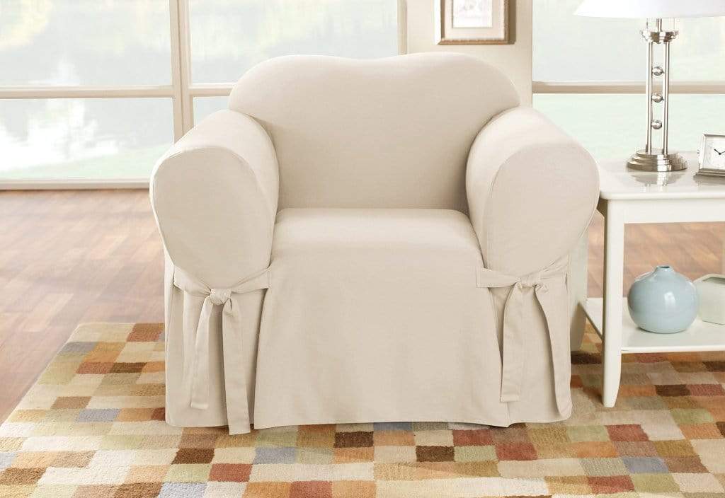 Cotton Duck One Piece Chair Slipcover T Cushion Arm Covers